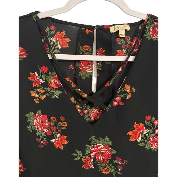 Lily White Woman's L Whimsigoth Floral Strappy Neck 3/4 Wide Sleeve Blouse L - Picture 3 of 8